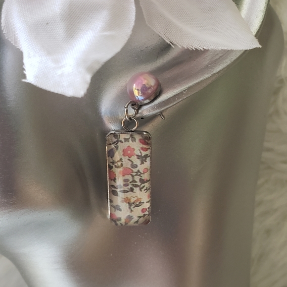 Handmade Pink Pearl Glass Spring Earrings - Picture 3 of 9